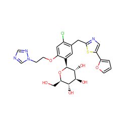 OC[C@H]1O[C@@H](c2cc(Cc3ncc(-c4ccco4)s3)c(Cl)cc2OCCn2cncn2)[C@H](O)[C@@H](O)[C@@H]1O ZINC000071295205