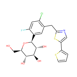 OC[C@H]1O[C@@H](c2cc(Cc3ncc(-c4cccs4)s3)c(Cl)cc2F)[C@H](O)[C@@H](O)[C@@H]1O ZINC000071295684