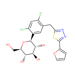 OC[C@H]1O[C@@H](c2cc(Cc3nnc(-c4ccco4)s3)c(Cl)cc2Cl)[C@H](O)[C@@H](O)[C@@H]1O ZINC000096173926