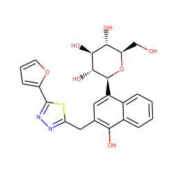 OC[C@H]1O[C@@H](c2cc(Cc3nnc(-c4ccco4)s3)c(O)c3ccccc23)[C@H](O)[C@@H](O)[C@@H]1O ZINC000096173924