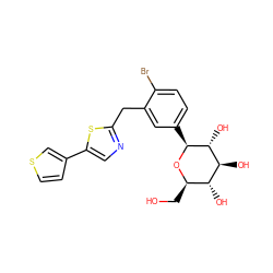 OC[C@H]1O[C@@H](c2ccc(Br)c(Cc3ncc(-c4ccsc4)s3)c2)[C@H](O)[C@@H](O)[C@@H]1O ZINC000066076603