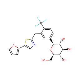 OC[C@H]1O[C@@H](c2ccc(C(F)(F)F)c(Cc3ncc(-c4ccco4)s3)c2)[C@H](O)[C@@H](O)[C@@H]1O ZINC000066066594