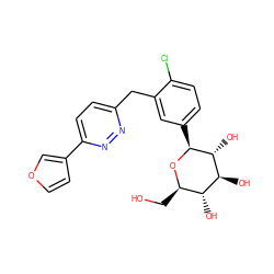 OC[C@H]1O[C@@H](c2ccc(Cl)c(Cc3ccc(-c4ccoc4)nn3)c2)[C@H](O)[C@@H](O)[C@@H]1O ZINC000049037444