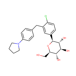 OC[C@H]1O[C@@H](c2ccc(Cl)c(Cc3ccc(N4CCCC4)cc3)c2)[C@H](O)[C@@H](O)[C@@H]1O ZINC000142343277