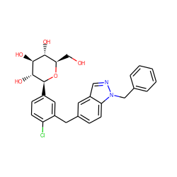 OC[C@H]1O[C@@H](c2ccc(Cl)c(Cc3ccc4c(cnn4Cc4ccccc4)c3)c2)[C@H](O)[C@@H](O)[C@@H]1O ZINC000142229950