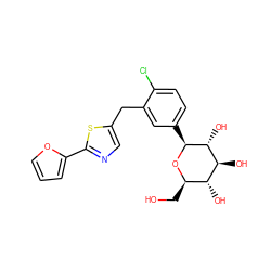 OC[C@H]1O[C@@H](c2ccc(Cl)c(Cc3cnc(-c4ccco4)s3)c2)[C@H](O)[C@@H](O)[C@@H]1O ZINC000066073819