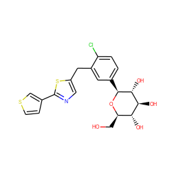 OC[C@H]1O[C@@H](c2ccc(Cl)c(Cc3cnc(-c4ccsc4)s3)c2)[C@H](O)[C@@H](O)[C@@H]1O ZINC000066078827