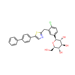 OC[C@H]1O[C@@H](c2ccc(Cl)c(Cc3ncc(-c4ccc(-c5ccccc5)cc4)s3)c2)[C@H](O)[C@@H](O)[C@@H]1O ZINC000066078578