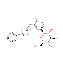 OC[C@H]1O[C@@H](c2ccc(Cl)c(Cc3ncc(-c4ccccc4)s3)c2)[C@H](O)[C@@H](O)[C@@H]1O ZINC000066156536