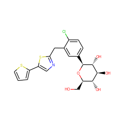 OC[C@H]1O[C@@H](c2ccc(Cl)c(Cc3ncc(-c4cccs4)s3)c2)[C@H](O)[C@@H](O)[C@@H]1O ZINC000066075355