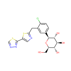 OC[C@H]1O[C@@H](c2ccc(Cl)c(Cc3ncc(-c4nncs4)s3)c2)[C@H](O)[C@@H](O)[C@@H]1O ZINC000066073622