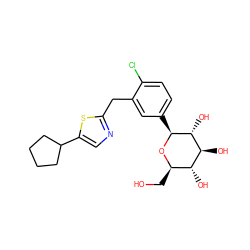 OC[C@H]1O[C@@H](c2ccc(Cl)c(Cc3ncc(C4CCCC4)s3)c2)[C@H](O)[C@@H](O)[C@@H]1O ZINC000066165917