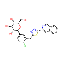 OC[C@H]1O[C@@H](c2ccc(Cl)c(Cc3nnc(-c4cc5ccccc5cn4)s3)c2)[C@H](O)[C@@H](O)[C@@H]1O ZINC000045338146