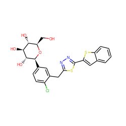 OC[C@H]1O[C@@H](c2ccc(Cl)c(Cc3nnc(-c4cc5ccccc5s4)s3)c2)[C@H](O)[C@@H](O)[C@@H]1O ZINC000045338448