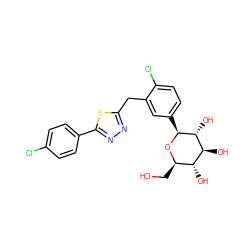 OC[C@H]1O[C@@H](c2ccc(Cl)c(Cc3nnc(-c4ccc(Cl)cc4)s3)c2)[C@H](O)[C@@H](O)[C@@H]1O ZINC000045374046