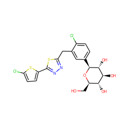 OC[C@H]1O[C@@H](c2ccc(Cl)c(Cc3nnc(-c4ccc(Cl)s4)s3)c2)[C@H](O)[C@@H](O)[C@@H]1O ZINC000045338445