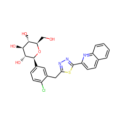 OC[C@H]1O[C@@H](c2ccc(Cl)c(Cc3nnc(-c4ccc5ccccc5n4)s3)c2)[C@H](O)[C@@H](O)[C@@H]1O ZINC000045338669