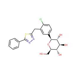 OC[C@H]1O[C@@H](c2ccc(Cl)c(Cc3nnc(-c4ccccc4)s3)c2)[C@H](O)[C@@H](O)[C@@H]1O ZINC000045389093