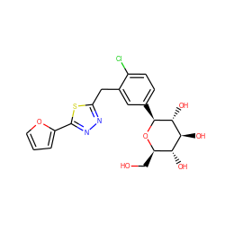 OC[C@H]1O[C@@H](c2ccc(Cl)c(Cc3nnc(-c4ccco4)s3)c2)[C@H](O)[C@@H](O)[C@@H]1O ZINC000045392190