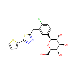 OC[C@H]1O[C@@H](c2ccc(Cl)c(Cc3nnc(-c4cccs4)s3)c2)[C@H](O)[C@@H](O)[C@@H]1O ZINC000045386709