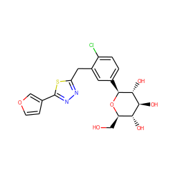 OC[C@H]1O[C@@H](c2ccc(Cl)c(Cc3nnc(-c4ccoc4)s3)c2)[C@H](O)[C@@H](O)[C@@H]1O ZINC000045337420