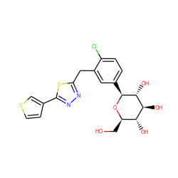 OC[C@H]1O[C@@H](c2ccc(Cl)c(Cc3nnc(-c4ccsc4)s3)c2)[C@H](O)[C@@H](O)[C@@H]1O ZINC000045373565