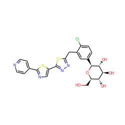 OC[C@H]1O[C@@H](c2ccc(Cl)c(Cc3nnc(-c4cnc(-c5ccncc5)s4)s3)c2)[C@H](O)[C@@H](O)[C@@H]1O ZINC000096173902