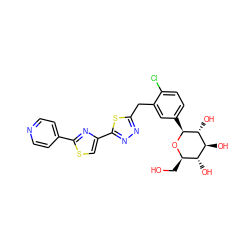 OC[C@H]1O[C@@H](c2ccc(Cl)c(Cc3nnc(-c4csc(-c5ccncc5)n4)s3)c2)[C@H](O)[C@@H](O)[C@@H]1O ZINC000049746464