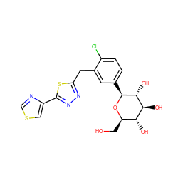 OC[C@H]1O[C@@H](c2ccc(Cl)c(Cc3nnc(-c4cscn4)s3)c2)[C@H](O)[C@@H](O)[C@@H]1O ZINC000045338203