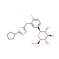 OC[C@H]1O[C@@H](c2ccc(Cl)c(Cc3nnc(C4CCCC4)s3)c2)[C@H](O)[C@@H](O)[C@@H]1O ZINC000045336113