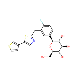 OC[C@H]1O[C@@H](c2ccc(F)c(Cc3ncc(-c4ccsc4)s3)c2)[C@H](O)[C@@H](O)[C@@H]1O ZINC000066074196