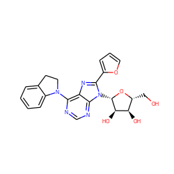 OC[C@H]1O[C@@H](n2c(-c3ccco3)nc3c(N4CCc5ccccc54)ncnc32)[C@H](O)[C@@H]1O ZINC000013643700