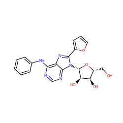 OC[C@H]1O[C@@H](n2c(-c3ccco3)nc3c(Nc4ccccc4)ncnc32)[C@H](O)[C@@H]1O ZINC000013643703