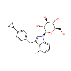 OC[C@H]1O[C@@H](n2cc(Cc3ccc(C4CC4)cc3)c3c(F)cccc32)[C@H](O)[C@@H](O)[C@@H]1O ZINC000071282401