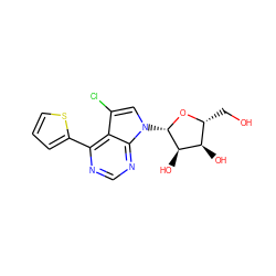 OC[C@H]1O[C@@H](n2cc(Cl)c3c(-c4cccs4)ncnc32)[C@H](O)[C@@H]1O ZINC000045318732