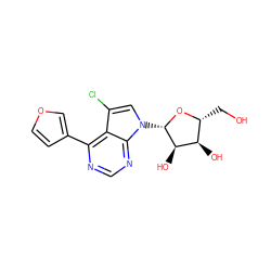 OC[C@H]1O[C@@H](n2cc(Cl)c3c(-c4ccoc4)ncnc32)[C@H](O)[C@@H]1O ZINC000045286268