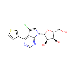 OC[C@H]1O[C@@H](n2cc(Cl)c3c(-c4ccsc4)ncnc32)[C@H](O)[C@@H]1O ZINC000045261080