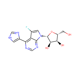 OC[C@H]1O[C@@H](n2cc(F)c3c(-c4c[nH]cn4)ncnc32)[C@H](O)[C@@H]1O ZINC000045287192