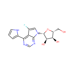 OC[C@H]1O[C@@H](n2cc(F)c3c(-c4ccc[nH]4)ncnc32)[C@H](O)[C@@H]1O ZINC000045318728