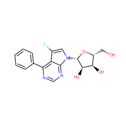 OC[C@H]1O[C@@H](n2cc(F)c3c(-c4ccccc4)ncnc32)[C@H](O)[C@@H]1O ZINC000045316225