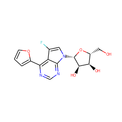 OC[C@H]1O[C@@H](n2cc(F)c3c(-c4ccco4)ncnc32)[C@H](O)[C@@H]1O ZINC000043207210