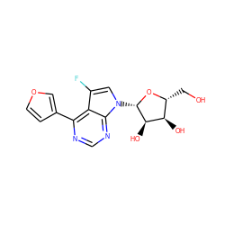 OC[C@H]1O[C@@H](n2cc(F)c3c(-c4ccoc4)ncnc32)[C@H](O)[C@@H]1O ZINC000045287193