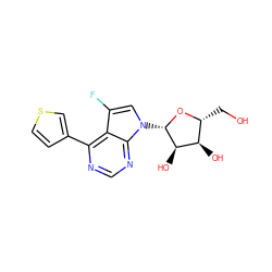 OC[C@H]1O[C@@H](n2cc(F)c3c(-c4ccsc4)ncnc32)[C@H](O)[C@@H]1O ZINC000045288068