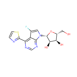 OC[C@H]1O[C@@H](n2cc(F)c3c(-c4nccs4)ncnc32)[C@H](O)[C@@H]1O ZINC000045288066