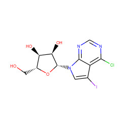 OC[C@H]1O[C@@H](n2cc(I)c3c(Cl)ncnc32)[C@H](O)[C@@H]1O ZINC000013809446