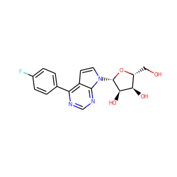 OC[C@H]1O[C@@H](n2ccc3c(-c4ccc(F)cc4)ncnc32)[C@H](O)[C@@H]1O ZINC000045284630