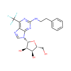 OC[C@H]1O[C@@H](n2cnc3c(C(F)(F)F)nc(NCCc4ccccc4)nc32)[C@H](O)[C@@H]1O ZINC000035934297