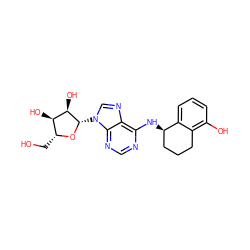 OC[C@H]1O[C@@H](n2cnc3c(N[C@@H]4CCCc5c(O)cccc54)ncnc32)[C@H](O)[C@@H]1O ZINC000013649516