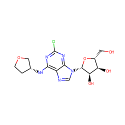 OC[C@H]1O[C@@H](n2cnc3c(N[C@@H]4CCOC4)nc(Cl)nc32)[C@H](O)[C@@H]1O ZINC000029040337