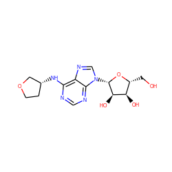 OC[C@H]1O[C@@H](n2cnc3c(N[C@@H]4CCOC4)ncnc32)[C@H](O)[C@@H]1O ZINC000003985981